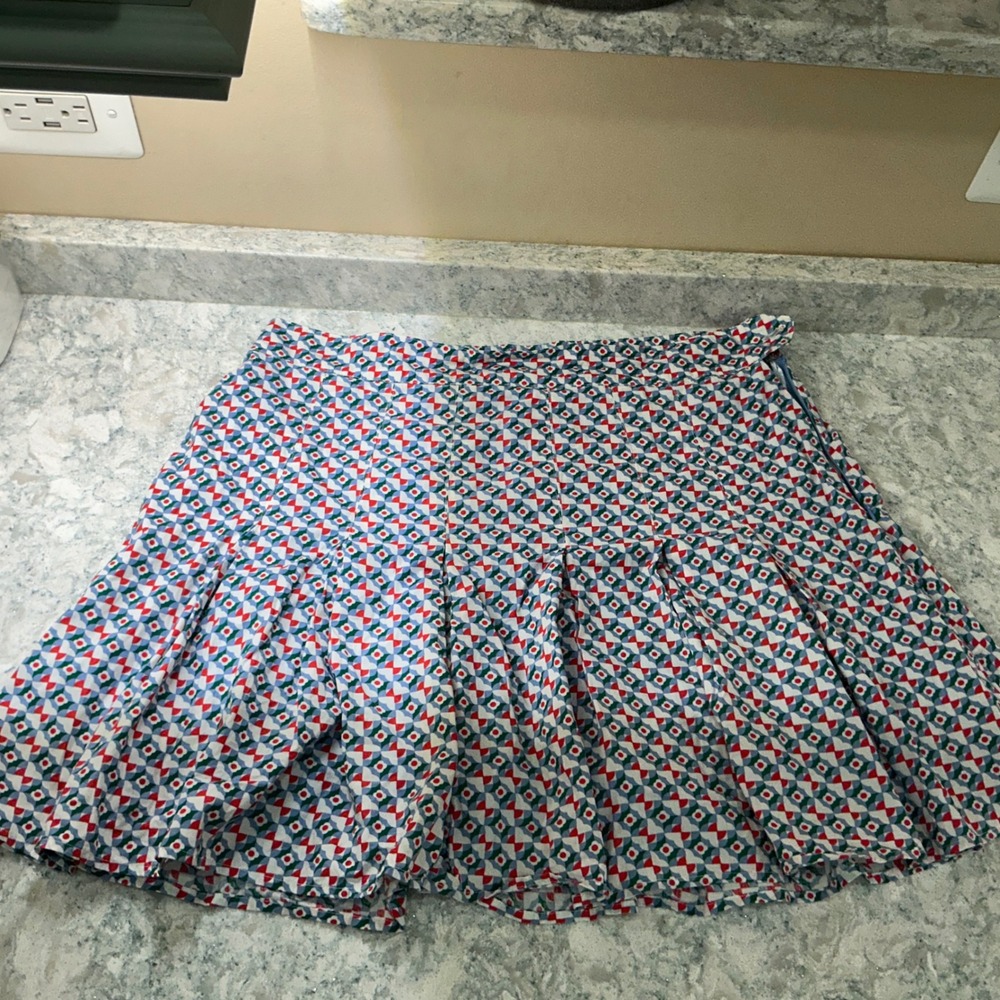 Maeve Anthropologie Skirt 14 Multicolor Geometric Floral Pleated Cotton Mini
